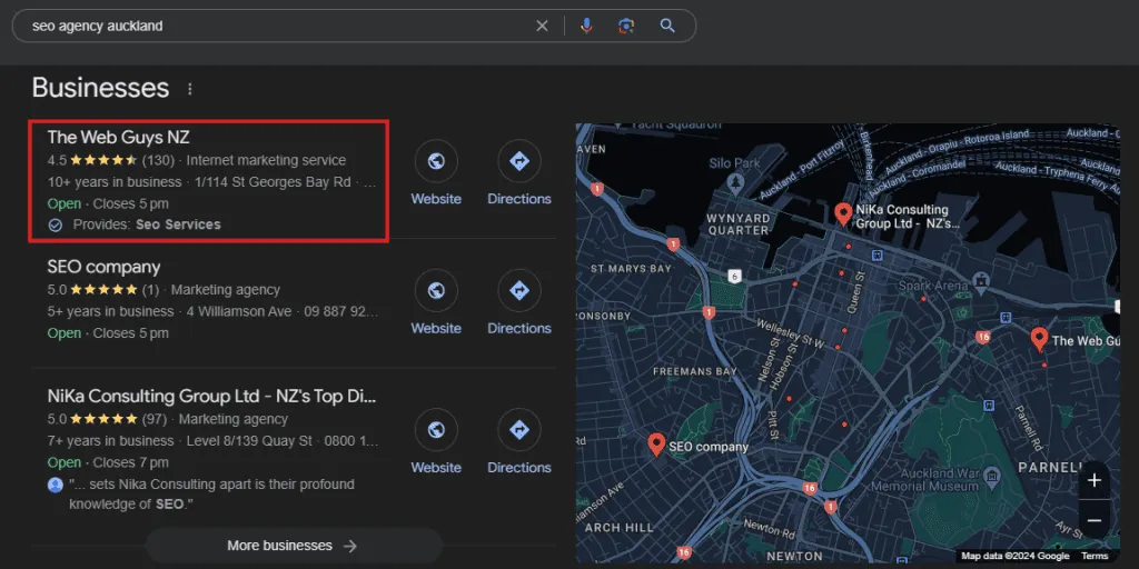 Google Business Ranking The Web Guys The Web Guys - Local Map snippet
